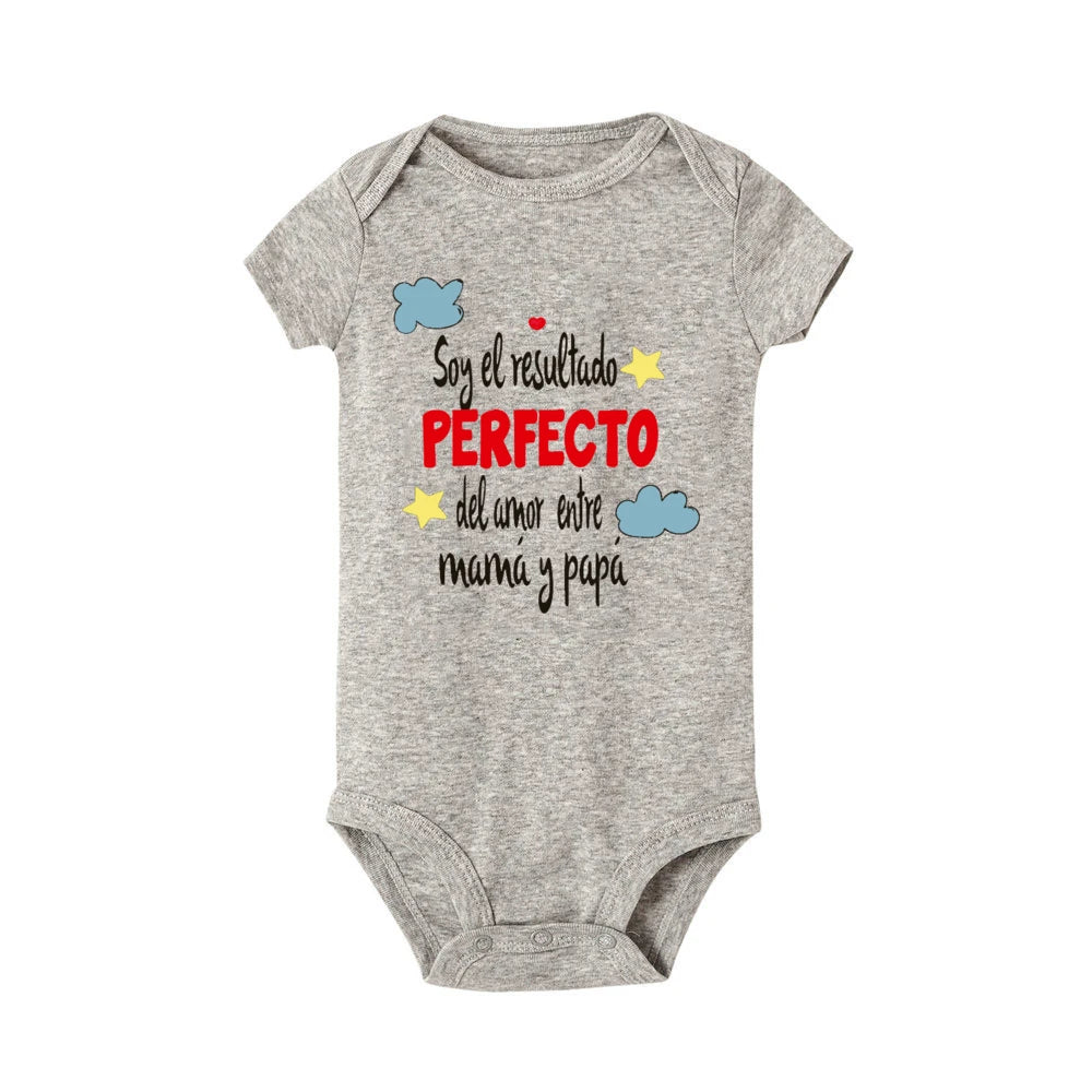 Lustiger spanischer bedruckter Baby-Body für Neugeborene, kurzärmeliger Strampler, niedliche Jungen- und Mädchen-Outfits, Kleinkind-Sommerkleidung, Säuglingsoverall.