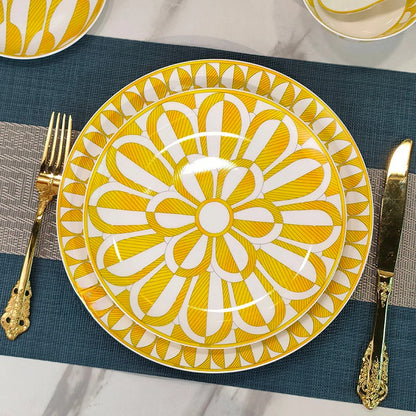 European style tableware, bone china, geometric creativity, home style steak plate dining plate, sunshine cup and plate set gift.