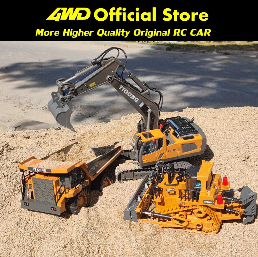 4WD Remote Control Excavator Toy Radio Controlled RC Dump Truck Vehicle Crawler Bulldozer Construction Car Gifts for Kids Boys.