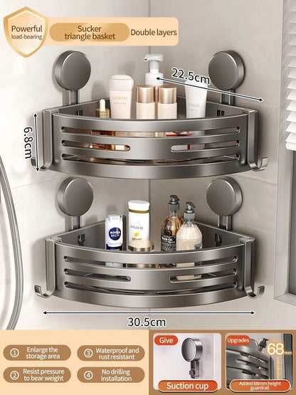Badezimmer-Aufbewahrungsregal, Saugnapf, perforationsfreies Badezimmer, dreieckiger Toilettenwaschbehälter, Eck-Badezimmer-Aufbewahrungsregal