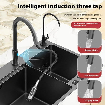 Water Catalyst Stainless Steel Kitchen Sink Multifunctional Smart Double slot Cleaning Ingredients Dishes Kitchen Sink