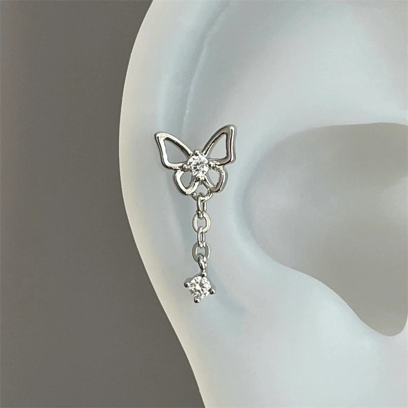 1PCS Pink Zircon Cross 316L Stainless Steel Annular Ear Bone Nail New Fashion U-shaped Earrings for Women Y2K Punk Jewelry