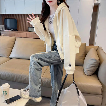 Hoodies Sweatshirt for Women Cropped Full Zip Up 2025 Trend 2000s Y2k Style Dropshiping Matching with Zipper Woman Hooded Tops.