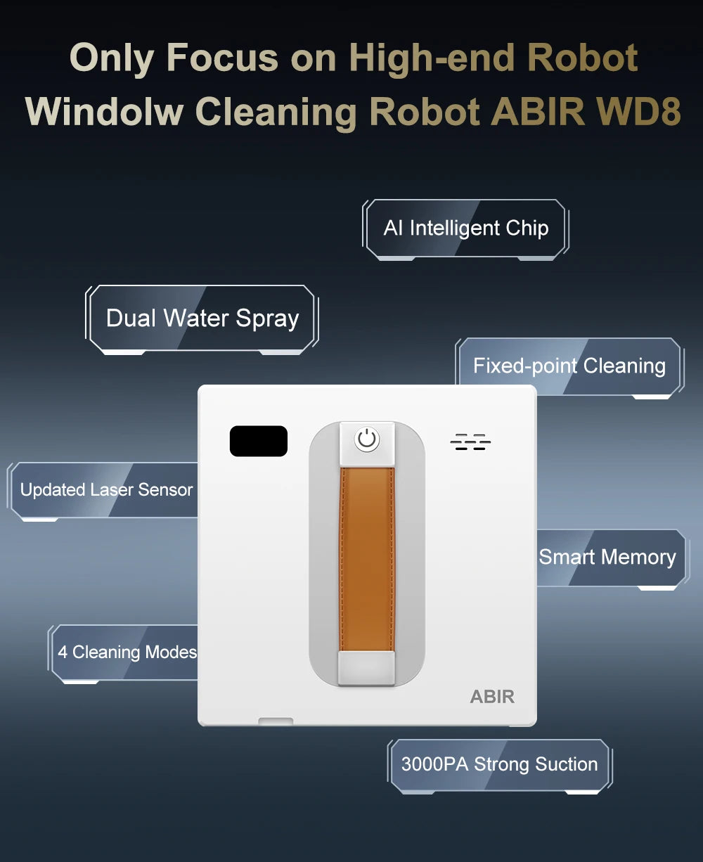 ABIR WD8 Robot Window Vacuum Cleaner,Dual Water Spray,Laser Sensor,Smart Home Glass Wall Wet Dry Cleaning ,APP&Remote Control.
