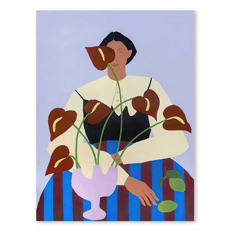 Abstract Blue Geometric Face Lines Canvas Painting Curve Girl Vase Dove Wall Art Posters Print Picture Nordic Bedroom Home Decor