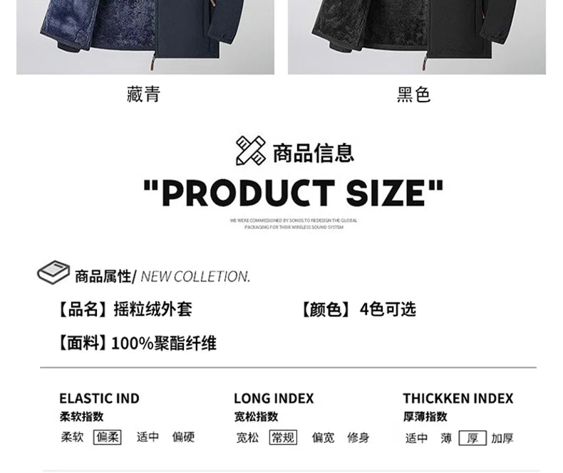 Men's Polar Fleece Jacket Winter Windproof Stand Collar Coat Zip-Up Thermal Fleece Lined Coats Casual Warm Outwear Men Clothing.