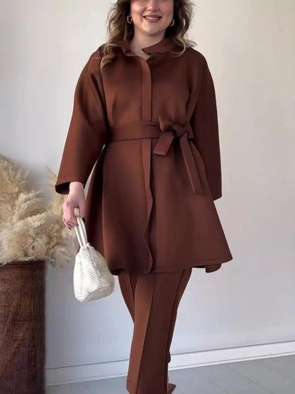 Ramadan Eid Muslim Two Piece Set Lace-up Long Shirt with Pants Women Suits Shirt Blouse Musulman Ensembles Islamic Dress Sets.