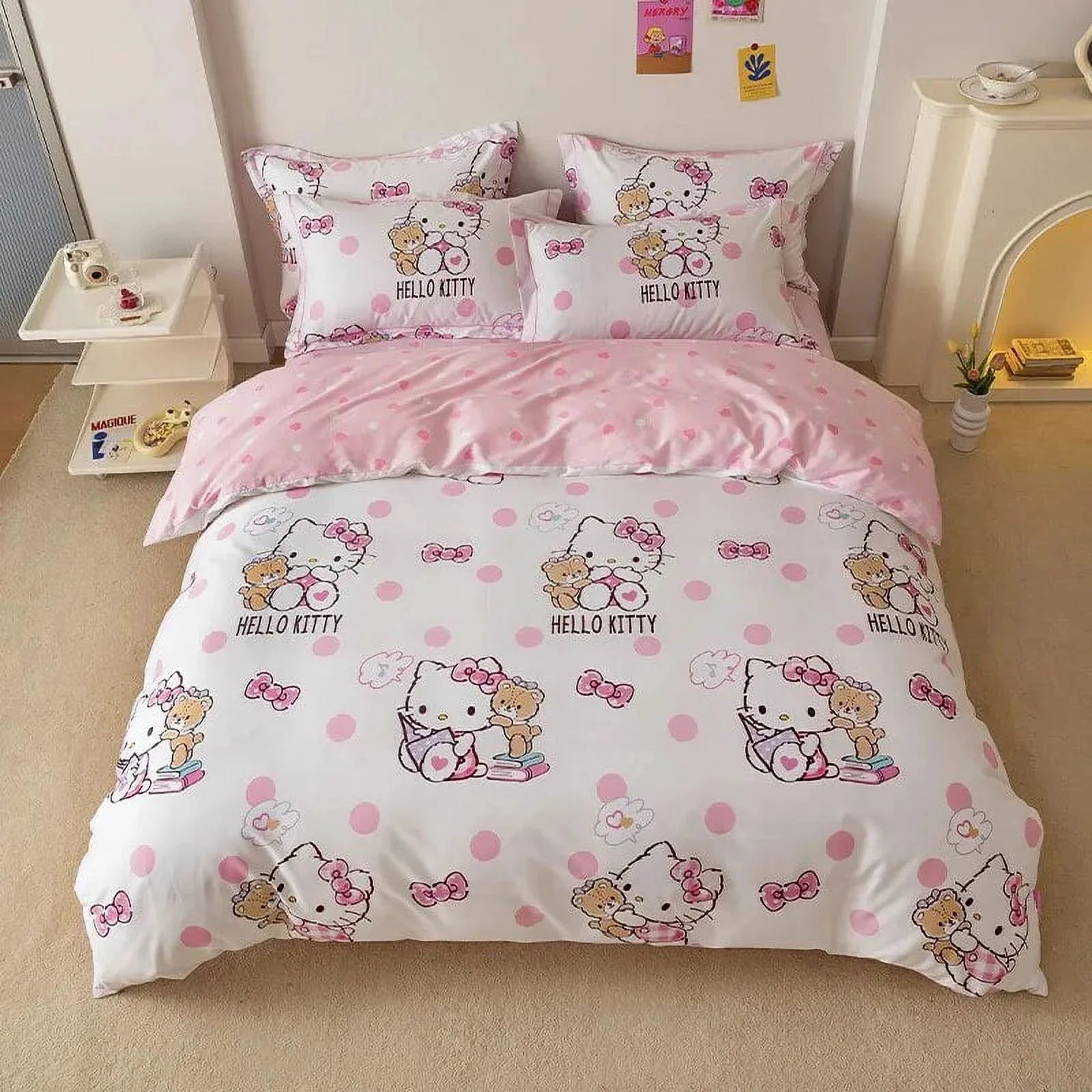 Hello Kitty Duvet Cover Bedding Set Duvet Cover with Pillowcase Single King Queen Twin Size Home Textile Children Bedroom Decor.