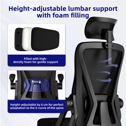 Bürostuhl, ergonomisch, verstellbar, 90er ° -135 ° ,Schreibtischstuhl mit Lordosenstütze, Computerstuhl mit verstellbarer Kopfstütze, Wohnzimmerstühle