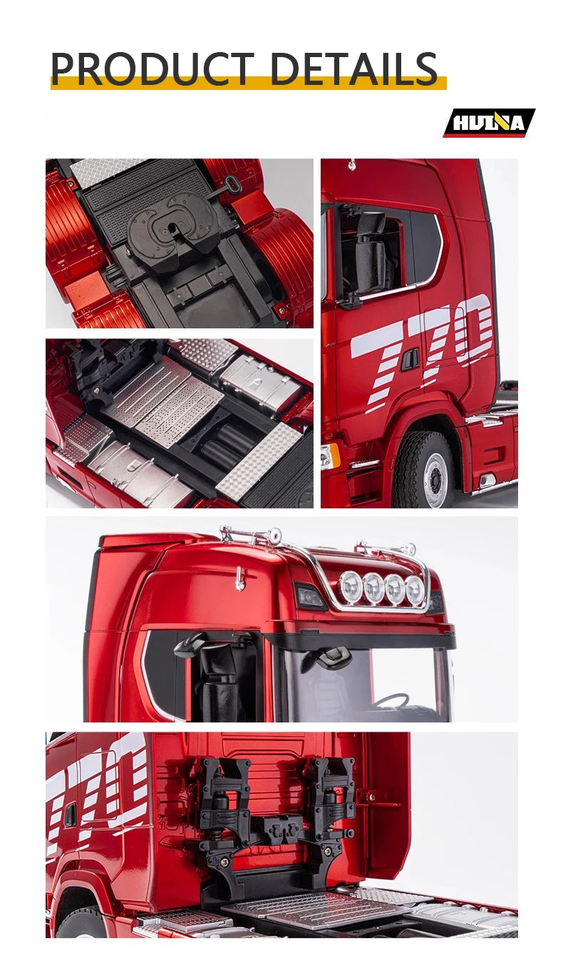HUINA 1/18 19CH RC Truck 1501 770S Scania Alloy Tractor 2.4G Remote Control Engineering Trailer Truck with Light and Sound Toys.