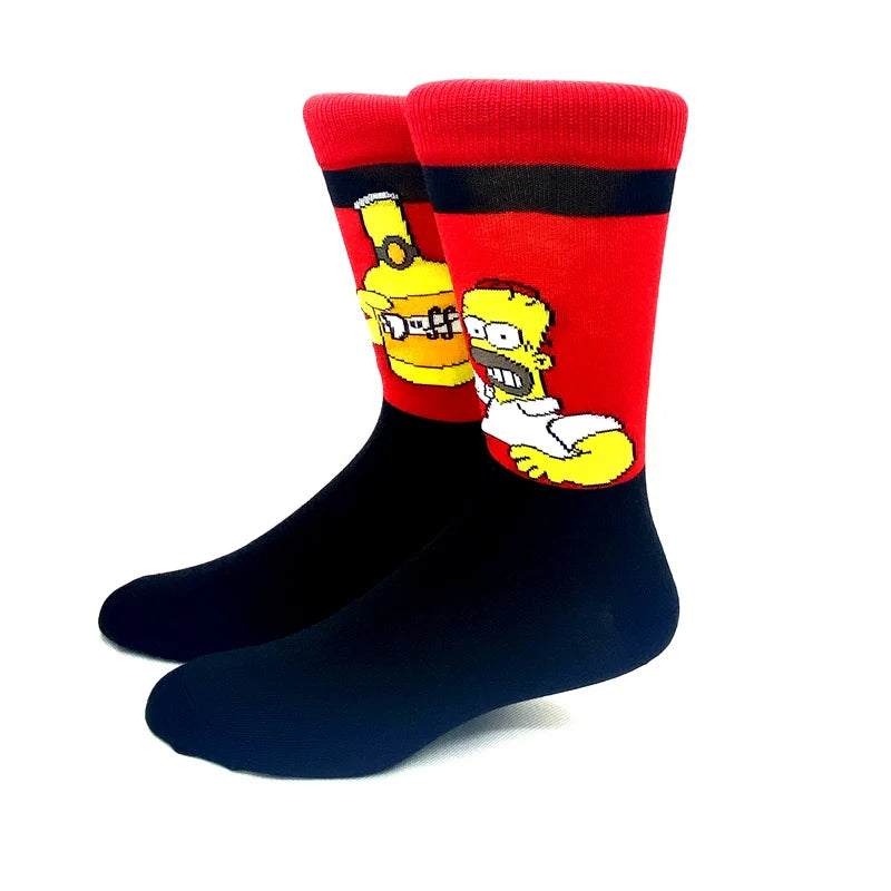 New 1 Pair The Simpsons Harajuku Women Men Socks Cartoon Personality Skateboard Socks Anime Middle Tube Cotton Unisex Socks