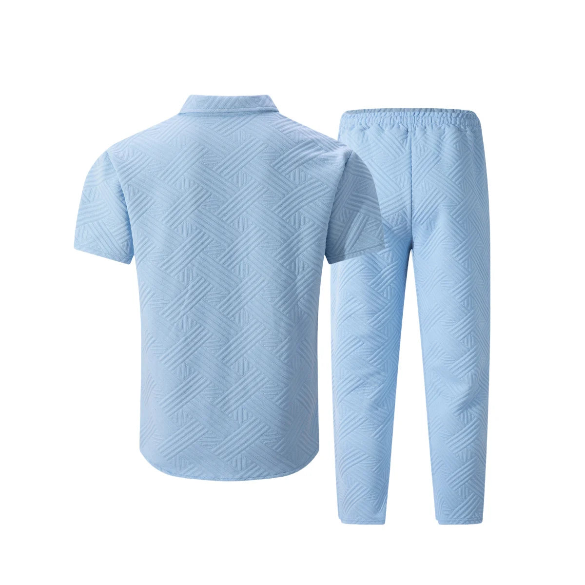 A fashionable and trendy two-piece short-sleeved shirtwithlong pants is perfect for men's daily casual wear in spring and autumn.