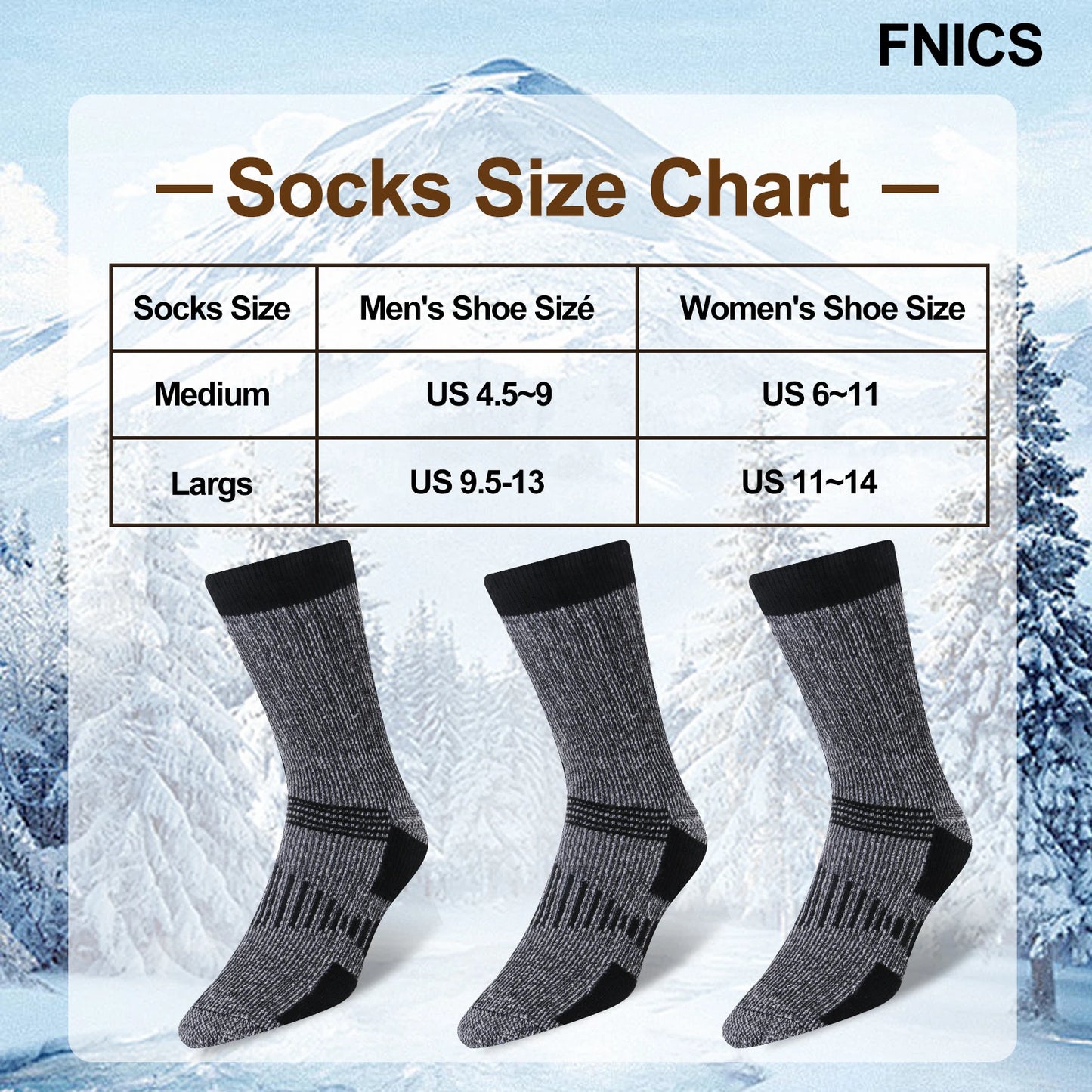 3 Pairs Men Women Merino Wool Crew Socks Thickened Thermal and Warm Socks for Winter Work Outdoor Hiking Running Sports Large.