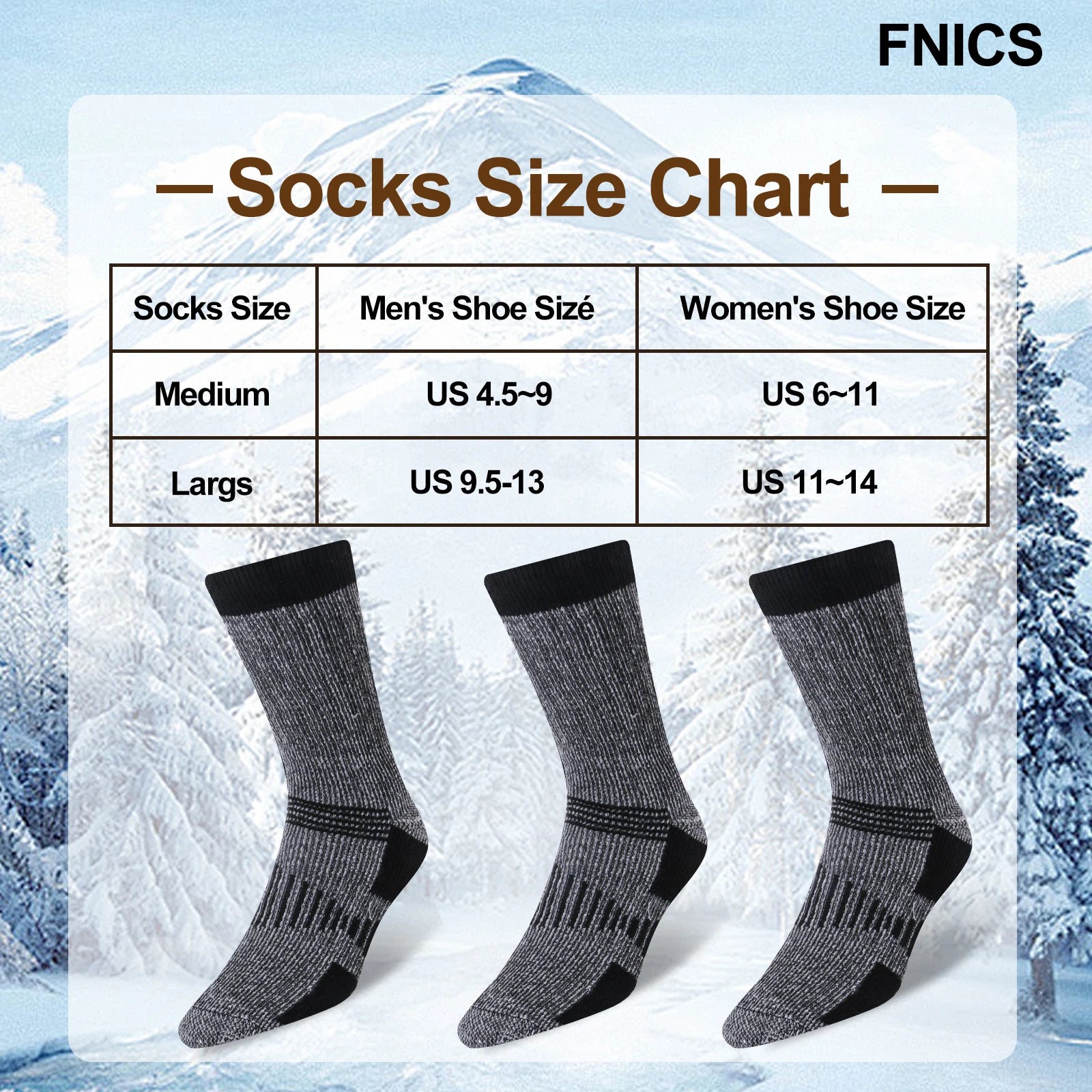 3 Pairs Men Women Merino Wool Crew Socks Thickened Thermal and Warm Socks for Winter Work Outdoor Hiking Running Sports Large.