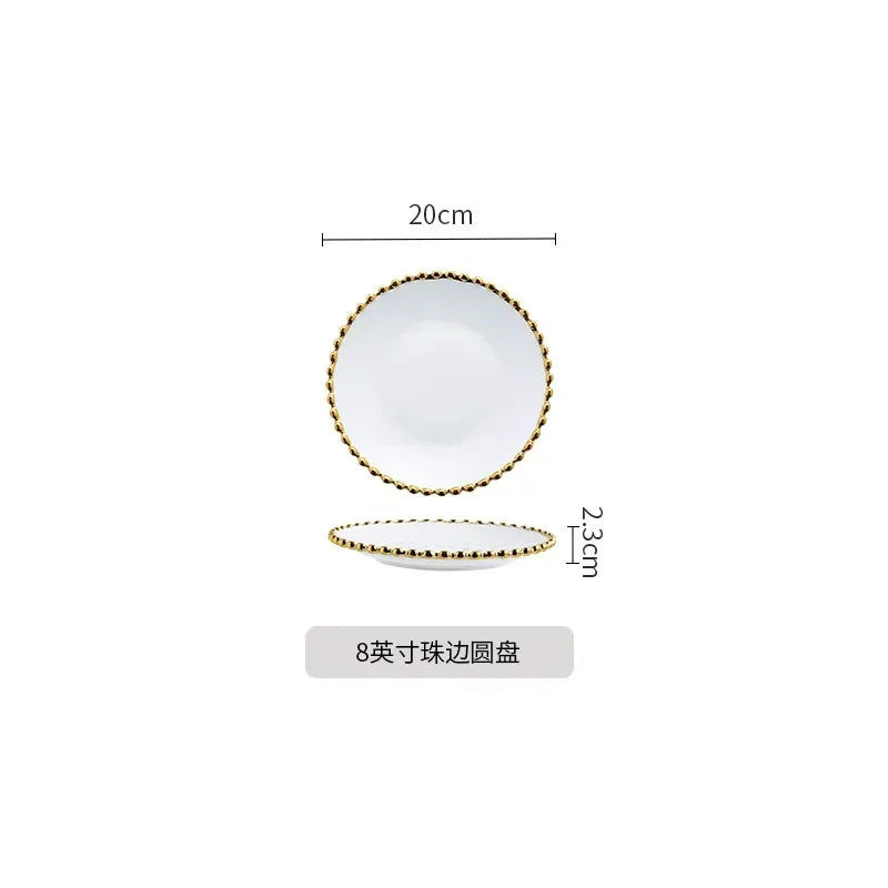 Nordic Luxury Phnom Penh Love Plate Ceramic Plate Dim Sum Fruit Breakfast Salad Dish Restaurant Steak Plate Jewelry.