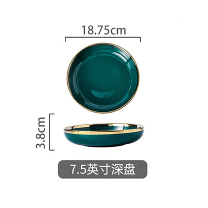 High-end Green Ceramic Plate Home Porcelain Dinner Plate Exquisite Ceramic Bowl Custom Large Size Fish Plate Kitchen Accessories.