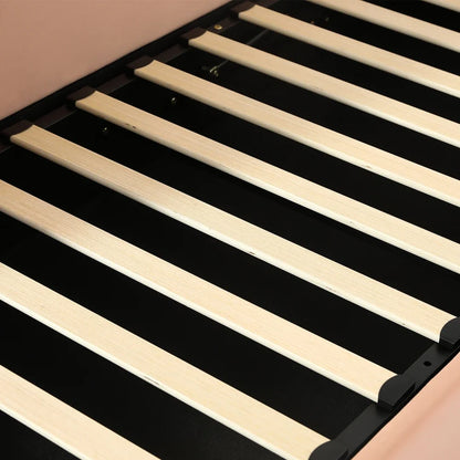 Polsterbett, Einzelbett, Babybett, niedlicher Hasenkopf, hydraulisches Bett mit Stauraum, erhöhter weicher Zaun, Samt, rosa + weiß, 90 x 200 cm