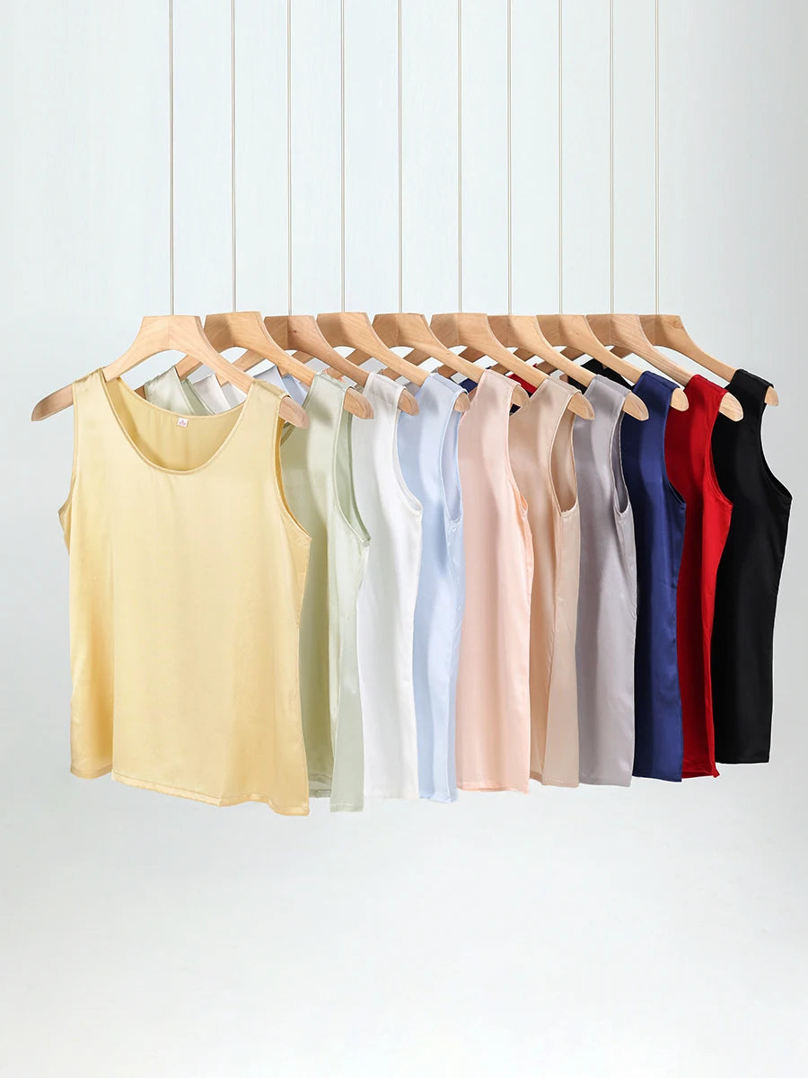 SuyaDream. Damen Basic Cozy Tanks, 100 % echte Seide, O-Ausschnitt, ärmelloses, schickes T-Shirt, 2025, solide Sommerwesten, Weiß, Rosa, Beige.