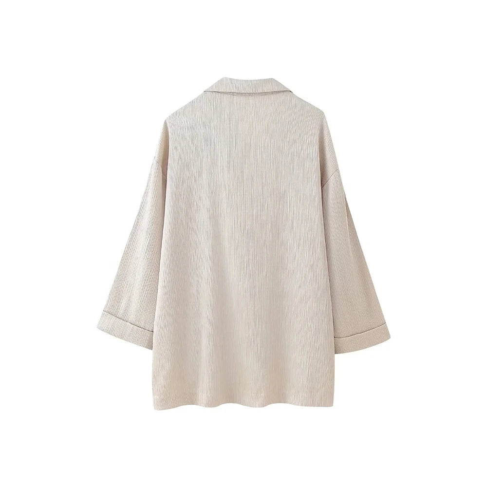 Women's Double-Breasted Loose Blazer Coat and High Elastic Waist Wide Leg Pants, Female Two Piece Sets, Fashion.