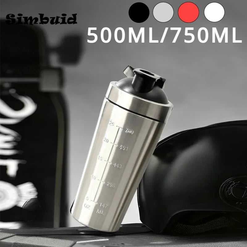 Stainless Steel Protein Powder Shaker Bottle with Steel Ball and Scale Leak Proof Gym Fitness Sport Whey Shakes Cup.