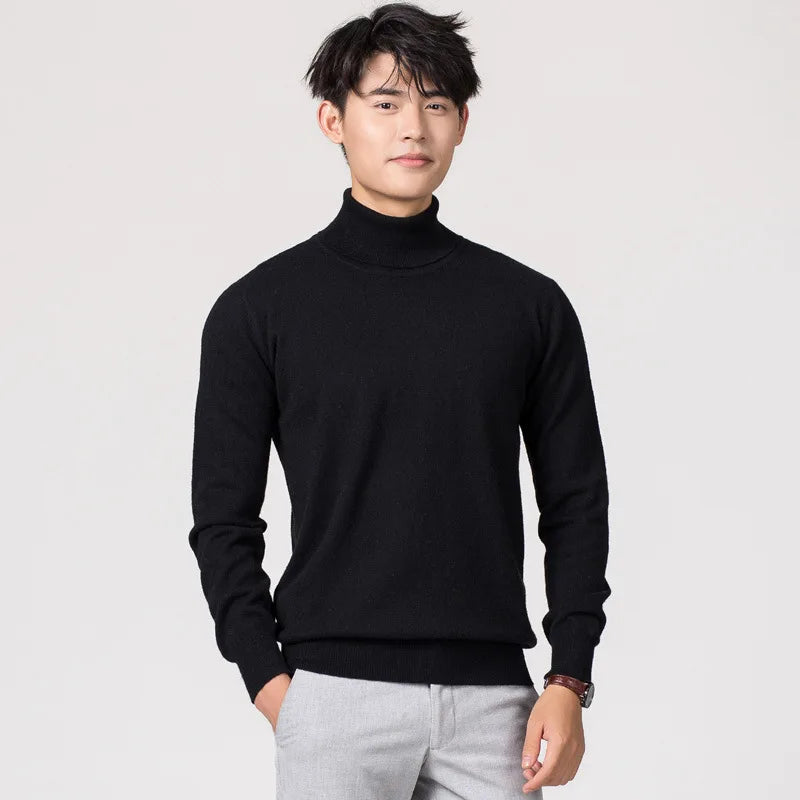 Cashmere Wool Solid Autumn Winter Men's Warm Turtleneck Knit Loose Long Sleeve Sweater Casual Comfortable Pullover Thick Sweater