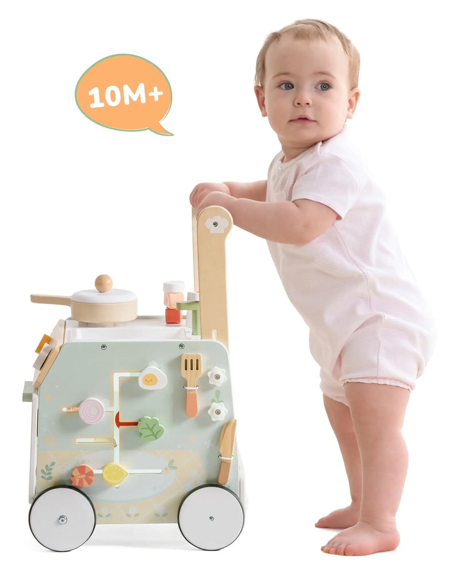ROBUD Wooden Baby Push Walker Learning Walking Toys Adjustable Height Walker with Decelerator Montessori Toys for Baby age 1+.