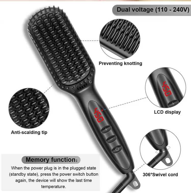 3 in 1 Electric Straightener Beard Straightener Hair Straightener With Teeth Curly Beards Magic Brush Comb For Man and Women.
