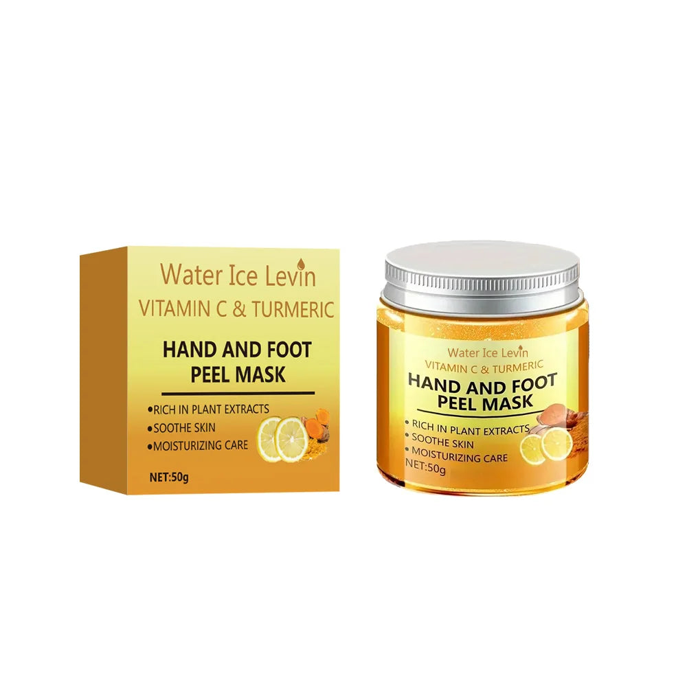 Vitamin c and turmeric hand wax mask for hands and feet, smoothing skin, gently cleansing hand mask, illuminating hand skin.