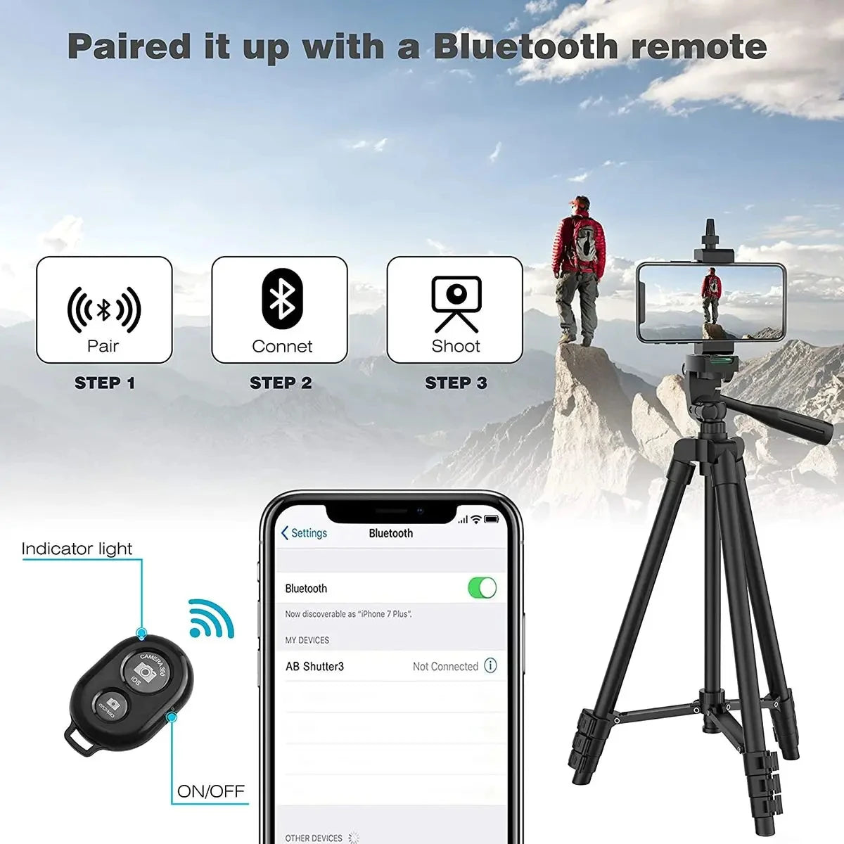 Tripod For Phone Camera Tripod Stand with Bluetooth Remote Phone Holder Lightweight Universal Photography For Xiaomi Huawei DSLR.