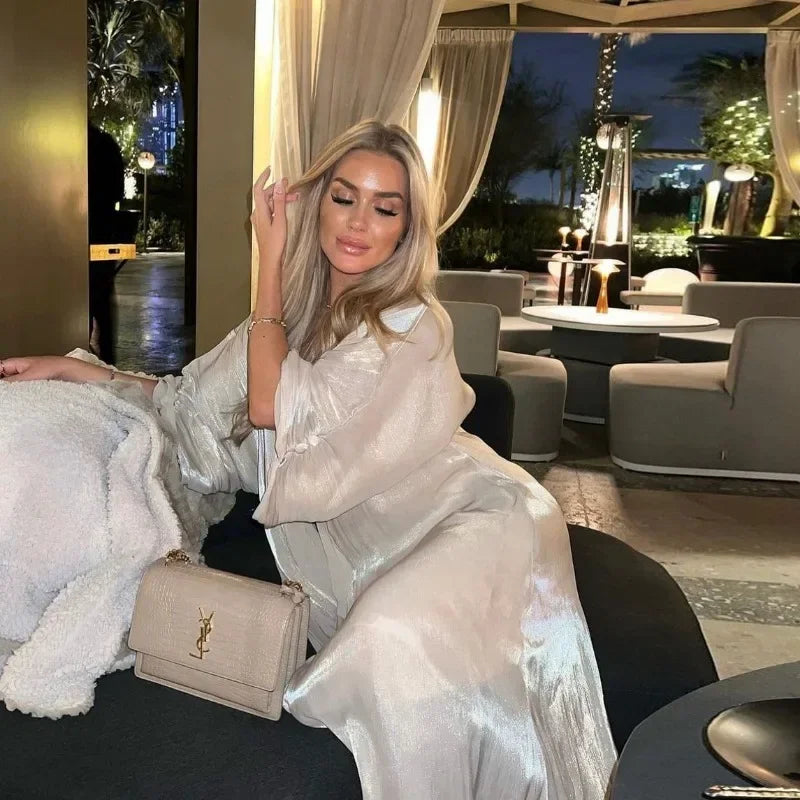 2025 Ramadan Satin muslimischen bescheidenen Kleid arabische Frauen öffnen Abaya Dubai islamische Langarm Cardigan Kleidung Truthahn schlichte Robe.