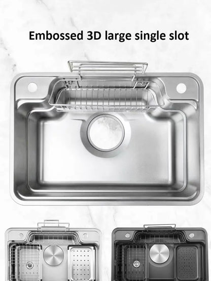 Japanese 3D Flat Large Single Slot Little millet grain Nano 304 Stainless Steel Kitchen Sink Wash Basin Dish Basin for Household