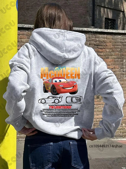 Autumn Winter Lightning McQueen Print Hoodies For Women Fashion Long Sleeve Cotton Pullover Casual Streetwear Couples Tops.