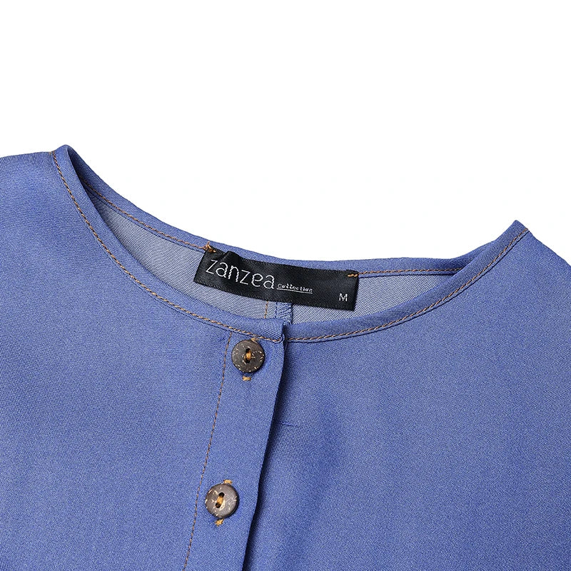 ZANZEA Women Vintage Muslim Abaya Dress 2024 Autumn Sundress Casual Long Sleeve Solid Maxi Long Vestidos Kaftan Islamic Clothing.