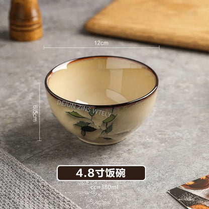 1Pc Vintage Bamboo Leaf Ceramic Bowl Salad Plate Exquisite Ceramic Cutlery Household Noodle Bowl Western Steak Cake Sushi Plate