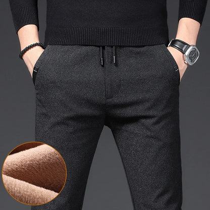Winter Plush Trousers Men Business Fleece Pants Fashion Warm Drawstring Velvet Thick Casual Stretch Male Clothes 28-29