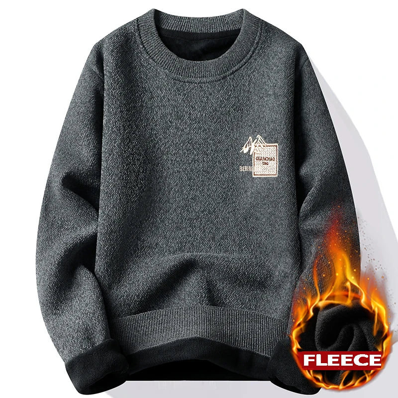 Autumn Winter Fashion Sweater Men's Round Neck Pullovers Fleece Thick Warm Jumpers Pattern Patchworked Men's Clothes.