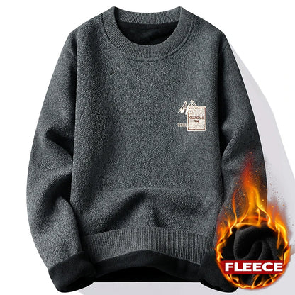 Autumn Winter Fashion Sweater Men's Round Neck Pullovers Fleece Thick Warm Jumpers Pattern Patchworked Men's Clothes.