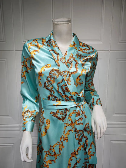 Frühling Muslimische Frauen Kleid Seide Marokkanischen Kaftan Langarm Türkei Dubai Spitze-up Abaya Islamische Kleidung Vestido Indien Kleider 2022