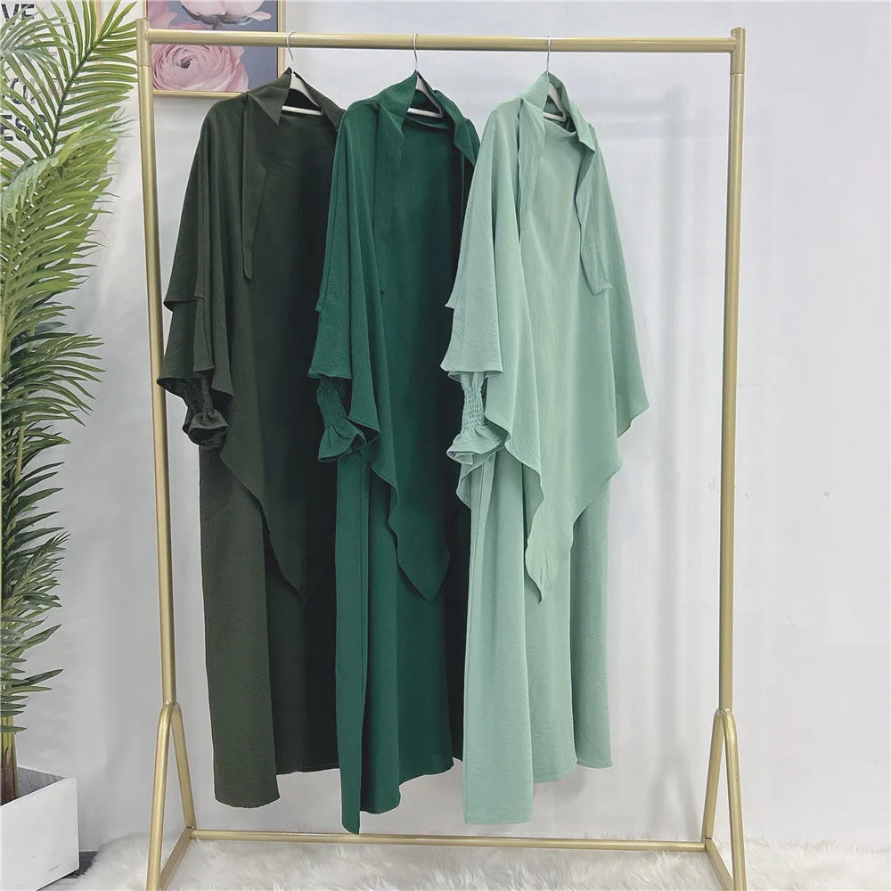 Jilbab Prayer Clothes Women Ramadan Islamic Jilbeb 2 Piece Set Dubai Turkish Modest Outfit Layered Khimar Scarf Hijab+Long Dress.