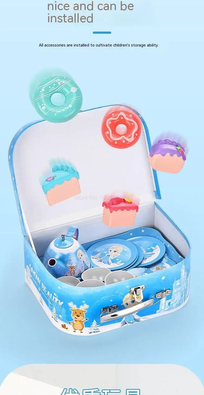 Kids Tea Party Set For Little Girls Mermaid Gift Pretend Toy Tin Tea Set Princess Tea Time Kitchen Pretend Play Tea Set Gift