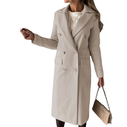 Damen-Mantel aus Wollmischung, langärmelig, zweireihig, Jacken, Mantel mit Tasche, warmer Winter-Trenchcoat, Oberbekleidung