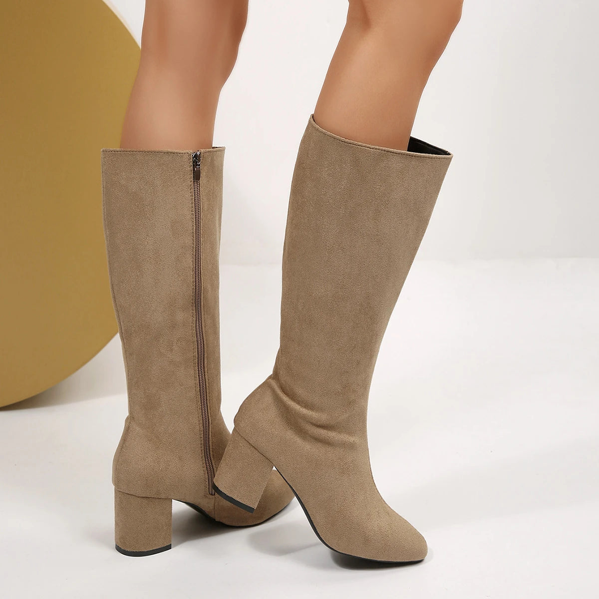 Women Boots Autumn Winter Elastic Slimming Knee-High Boots Fashion Pointed Toe Thick Heel Shoes Woman Side Zipper Casual Botas