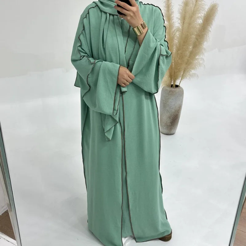 Muslim Abaya3 Pieces Dress for Women Arab Plain Hijab Ramadan Islamic.