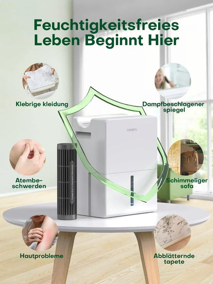 Dehumidifier 2000 ml for Bedroom, Double Hold Design, Drying Mode, Sleep Mode 30 dB, Intelligent Auto Defrost Function 24h Timer.