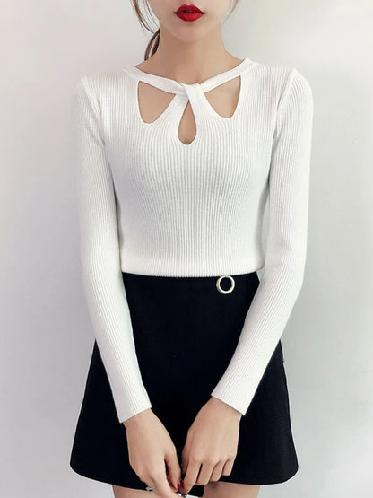 2025 Fashion Hollow Out Women Sweaters Autumn Winter Tops Slim Women Pullover Knitted Sweater Basic Solid Jumper Soft Warm Pull