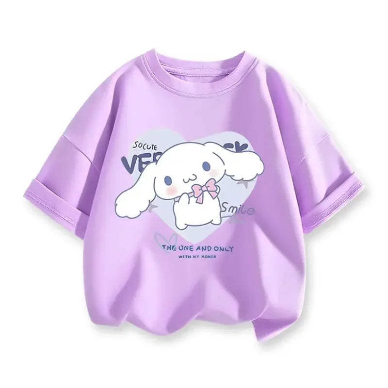 2024 New Summer COTTON T shirt Girls Boys Cinnamoroll T shirt Cartoon Print Kids T-Shirts Children Girls Tops Clothes.