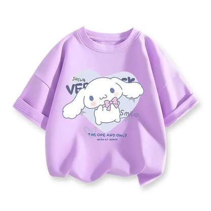 2024 New Summer COTTON T shirt Girls Boys Cinnamoroll T shirt Cartoon Print Kids T-Shirts Children Girls Tops Clothes.