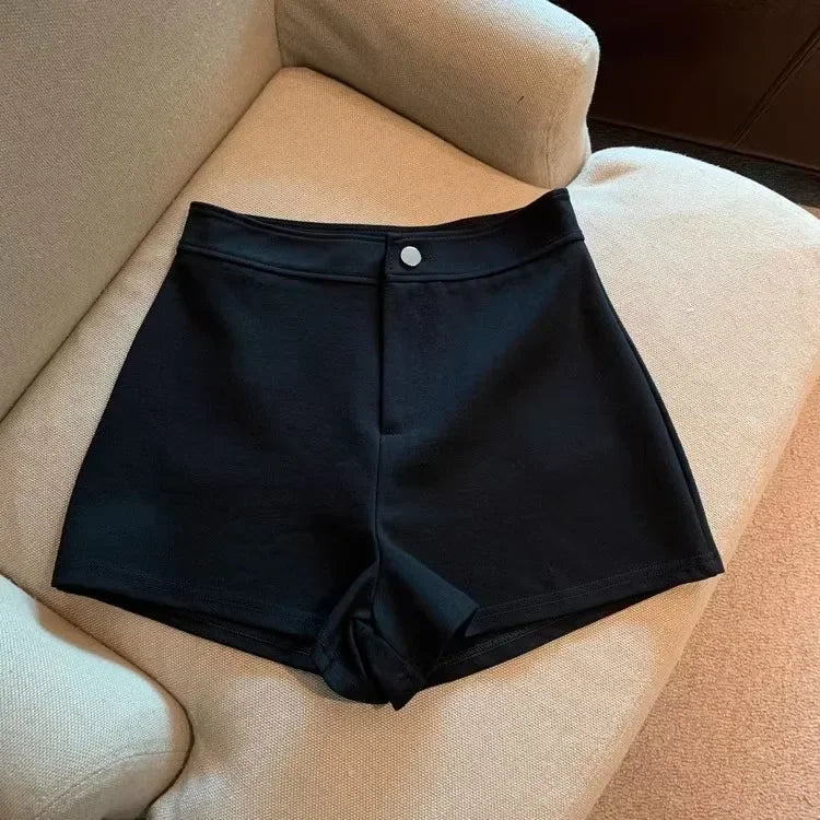 High-waisted Slimming A- line Tight Black Shorts For Women 2024 Spring Korean Style Elastic Hot Pants High Elasticity.