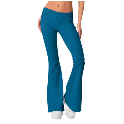 Damenmode, einfarbig, schmale Passform, schmale Reverse-Taille, niedrige Taille, elastische Taille, Schlaghose, Hose für Damen, Damenhose 2024