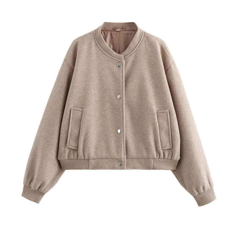 MUJER 2025, Damenjacke, abgeschnittene Bomberjacken für Damen, beige, schwarz, Tweed-Jacke, Damenmode, langärmelig, neu in kurzen Mänteln